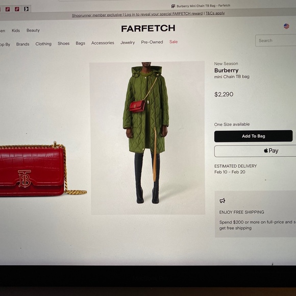 Burberry Dark Carmine Red Croc Embossed TB Chain Strap Crossbody Bag - Picture 12 of 15